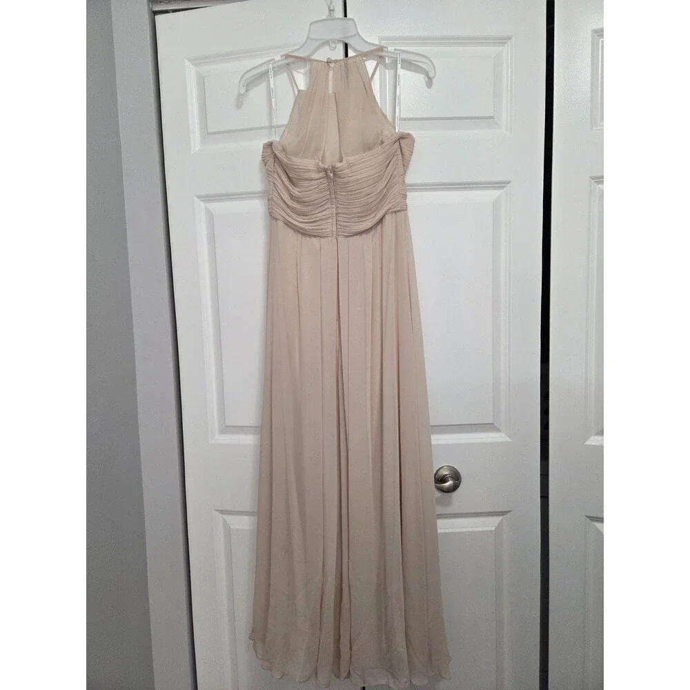Bill Levkoff Women's Bridesmaid Gown Chiffon Halter Full Length Champagne, Sz 8 - Picture 2 of 11